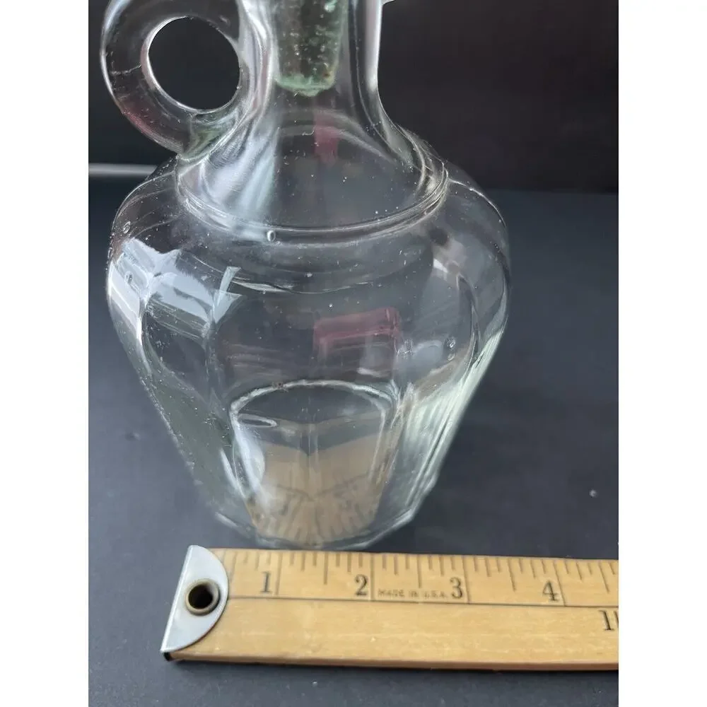 Vintage Paneled Cruet Jar Syrup Vinegar Bottle Clear Green Retro Cottagecore
